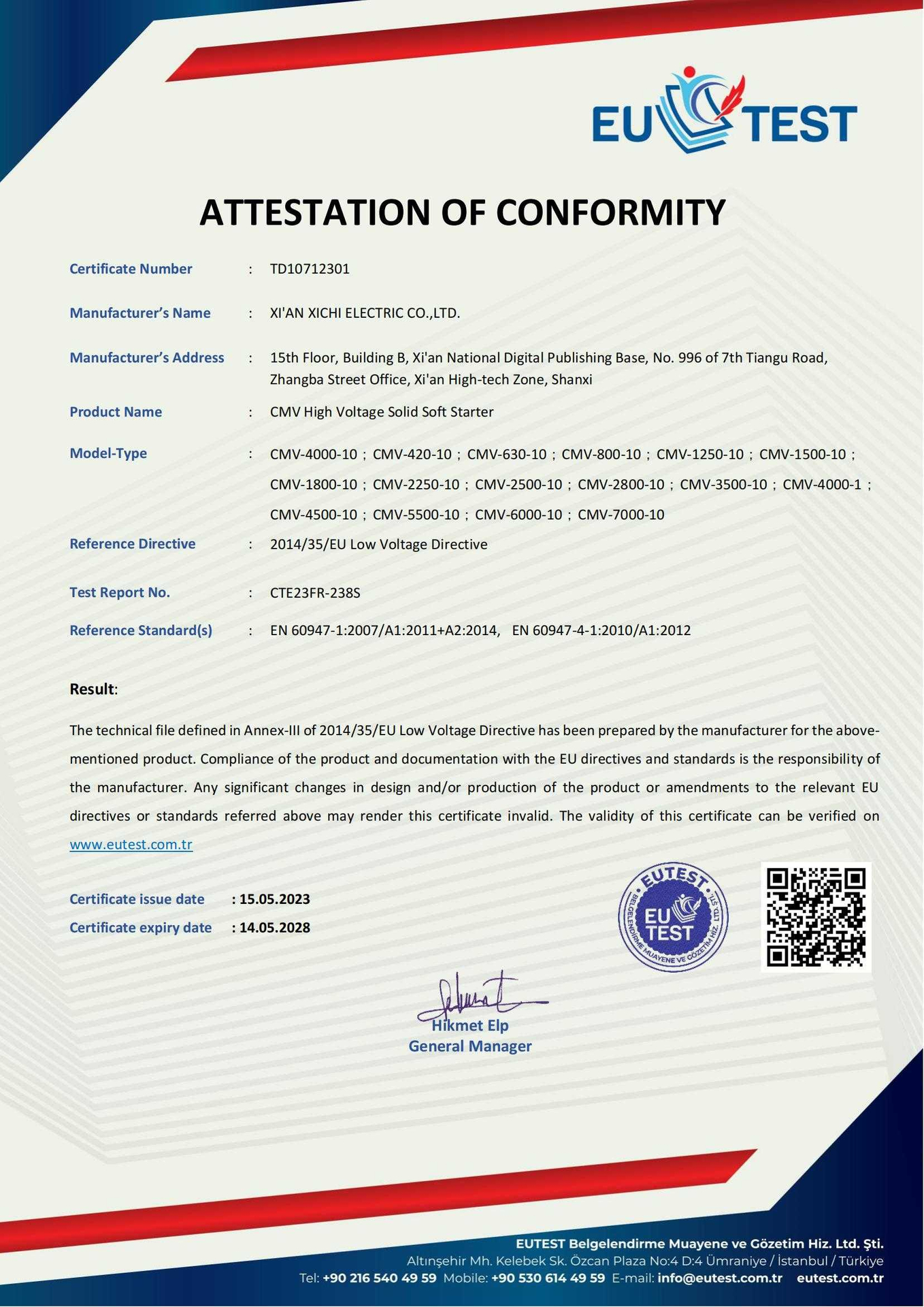 CMV CE Certificate